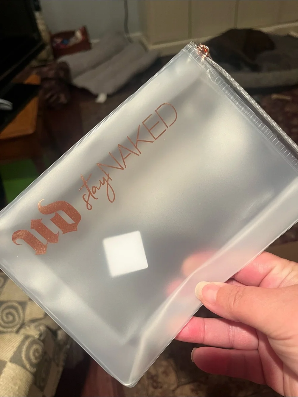 Urban Decay Clear Frosted Cosmetic Pouch with Rose Gold Logo